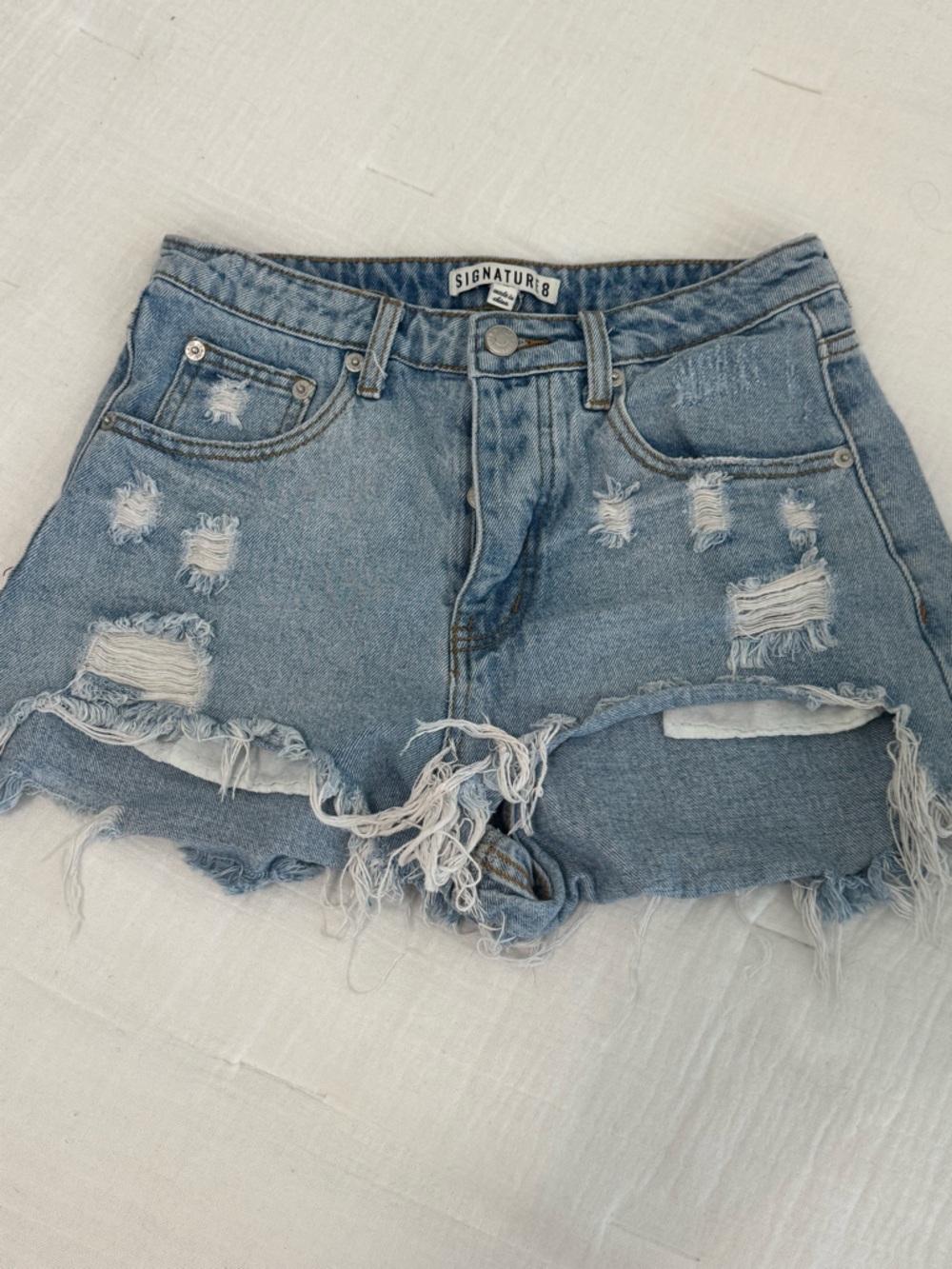 Signature8 Light Blue Distressed Denim Cutoff Shorts